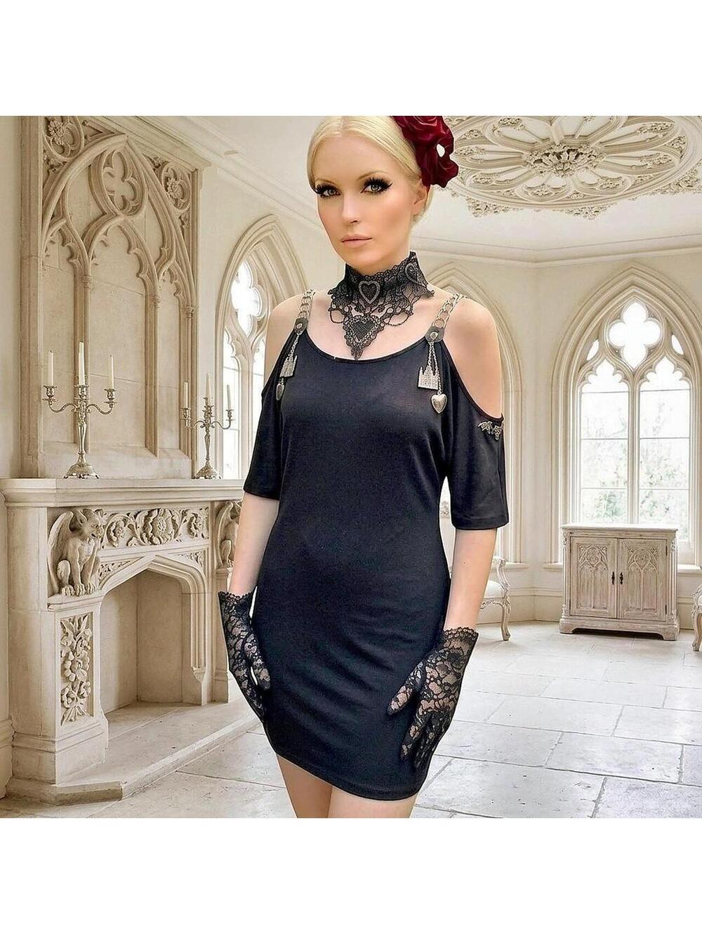 Gothic Cold Shoulder Chain Dress 6